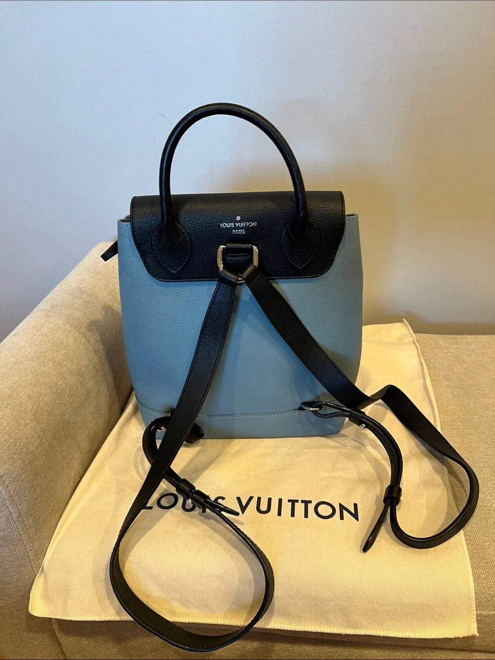 Louis Vuitton Black and Blue Leather Top-Handle Backpack